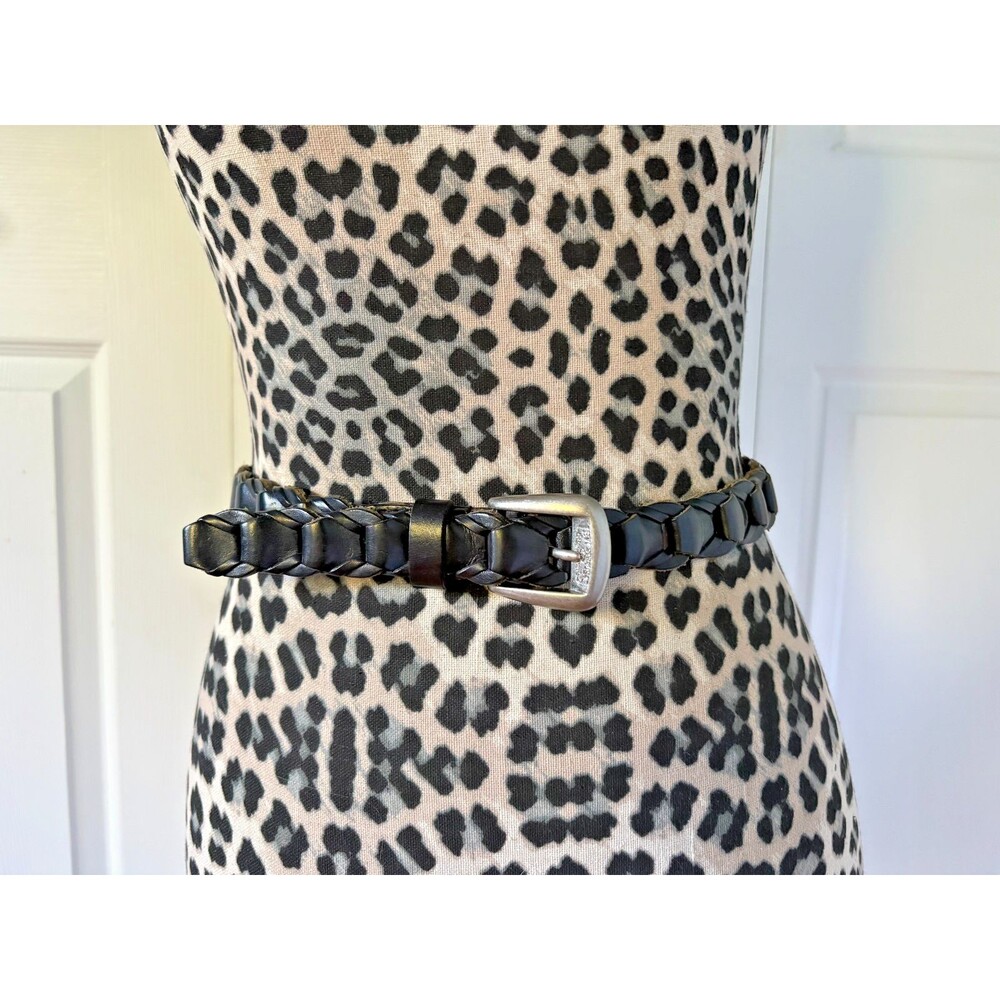 Y2K Levi Strauss Vintage Black Braided Genuine Leather Belt Engraved Buckle Med